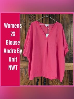 ANDREE BY UNIT 2X true plus size Pink V-Neck Dolman Sleeve Blouse